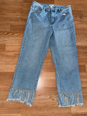 Nashville Light Blue Denim Jeans diamond fringe bottoms